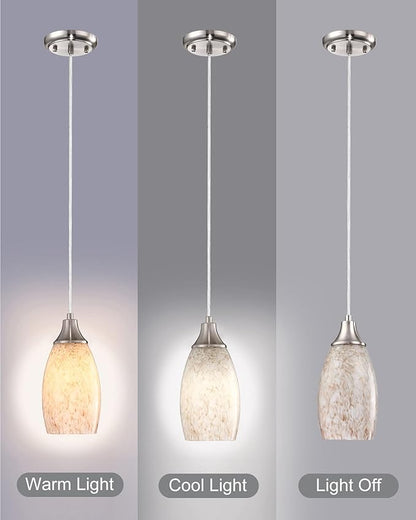 karyfine Milk Mini Glass Pendant Lights,Blown Art Glass Pendant Hanging Light Fixtures Kitchen Island Pendant Lamp Shade with Brushed Nickel Finish for Bar Counter,Hallway,Dining Room-3Pack