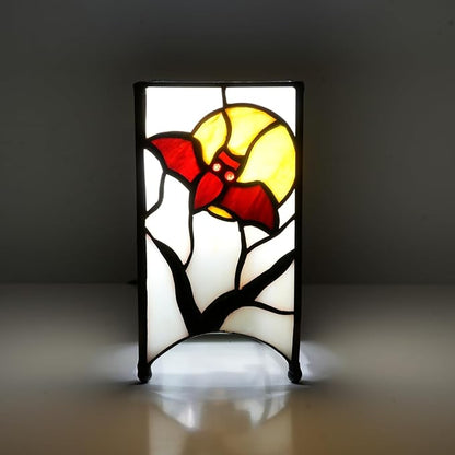 Tiffany Lamp Halloween Red Bat in Moon Small Bedside Lamp Antique Style Stained Glass Desk Light for Home Decor Boys Girls Christmas Halloween Gifts