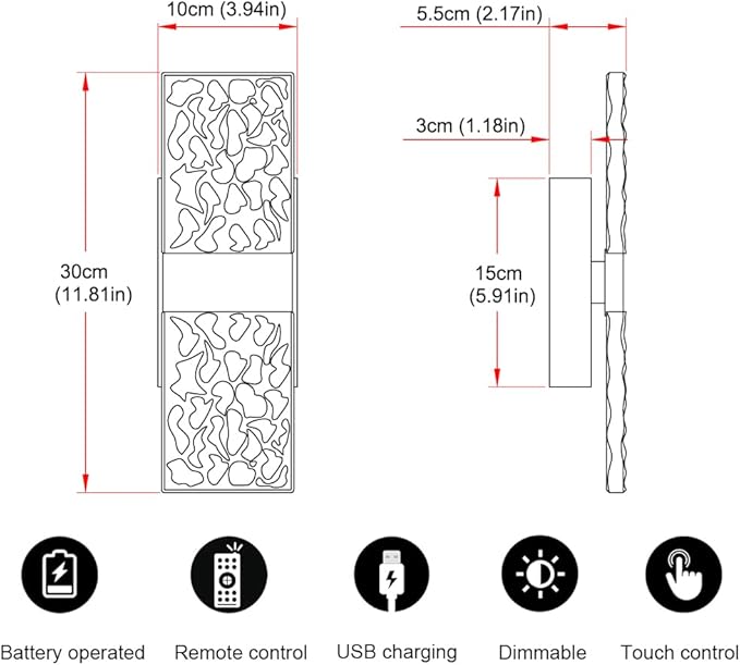 Modern Brushed Gold Battery Operated Wall Sconces Set of 2 - Rechargeable Brass LED Wall Lights with Acrylic Shade, Wireless Bedroom/Living Room Art Light Fixtures