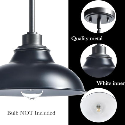Farmhouse Pendant Light Fixture Black Pendant Lights Kitchen Island Modern for Dinning Room Bedroom Entryway Metal Rod