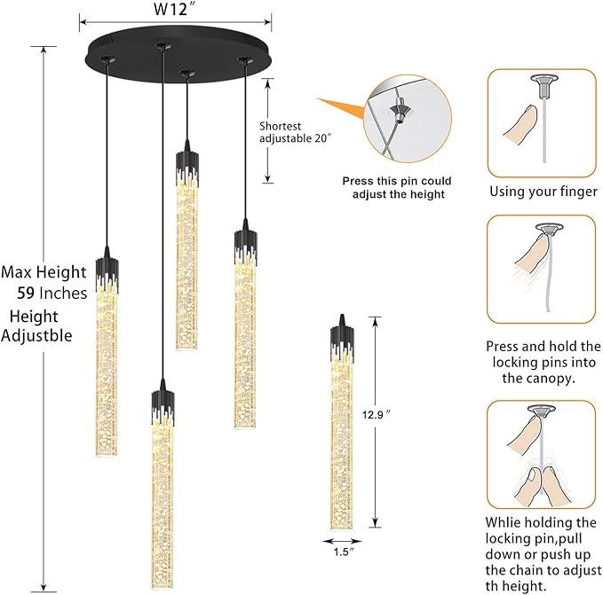 ykolupty Mini Chandelier Crystal Pendant Lights,Bubble Crystal Chandelier for Living Room Bedroom Modern LED Ceiling Light Dimmable 2700k-6000k