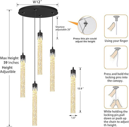 ykolupty Mini Chandelier Crystal Pendant Lights,Bubble Crystal Chandelier for Living Room Bedroom Modern LED Ceiling Light Dimmable 2700k-6000k