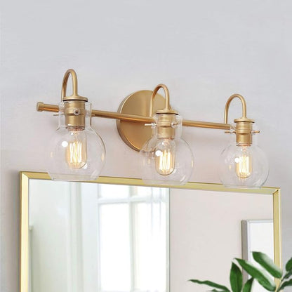 KSANA Gold Bathroom Light Fixtures, 3 Light Modern Vanity Lights Over Mirror with Globe Clear Glass Shades for Bedroom, Kitchen, Powder Room