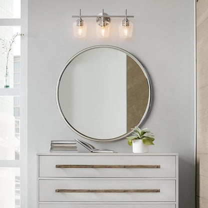 Bathroom Vanity Light Fixtures, 3-Lights Over Mirror Modern Vanity Lighting with Clear Wine Glass Shade Wall Lamp for Bedroom Hallway Living Room (Nickel, 3-Light)