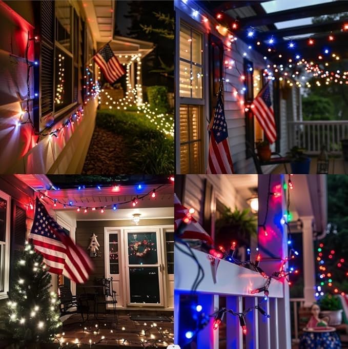 Smart Color Changing Christmas Lights,4th of July Decoration Lights with Remote & Timer, 66FT 200 LED Patriotic String Lights Waterproof, RGB Twinkle Light for 250th Anniversary Independence Day Decor
