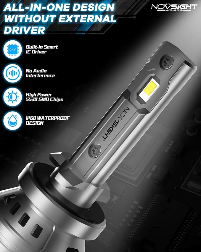 NOVSIGHT 880 LED Fog Light Bulbs - 6500K White 60W 13000LM Bright 899 885 893 LED Fog Lights, Plug and Play Fast Cooling Fog Light Bulbs Replacement, IP68 Waterproof, Pack of 2
