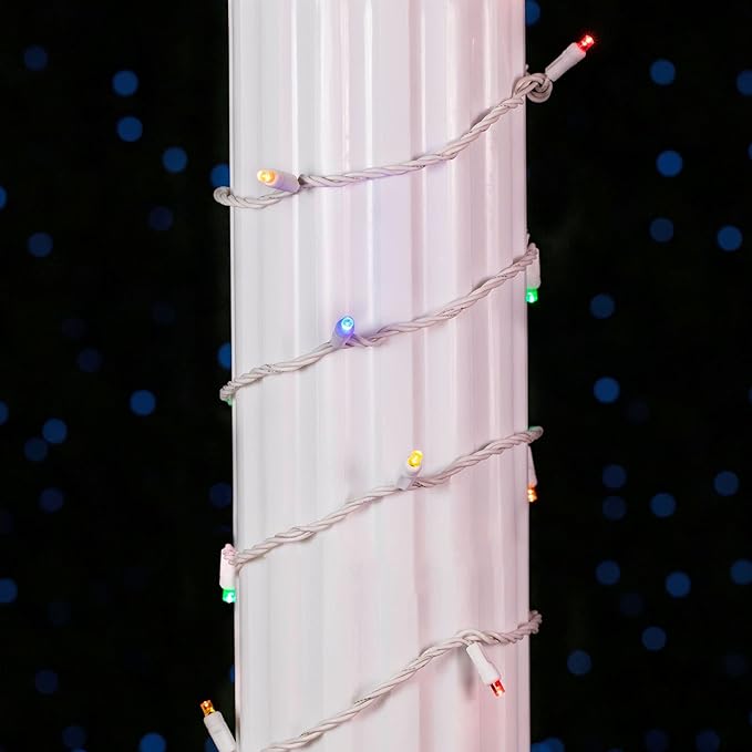 Novelty Lights 25ft Christmas String Lights, 50 Multicolor LED Bulbs on White Wire, 6" Spacing, Connectable Indoor Outdoor Commercial Grade Lighting for Holidays Patio Weddings
