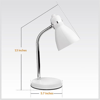 Newhouse Lighting Oxford White Metal Flexible Classic Goose Neck Design Desk or Table Lamp for Office or Bedroom Use