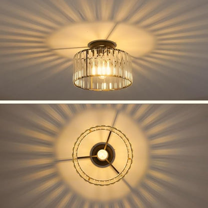 Crystal Ceiling Light Fixture, Modern Semi Flush Mount Ceiling Light, Black Close To Ceiling Light Fixtures, Crystal Chandelier Entryway Light, 11in Chandelier for Bedroom Porch Kitchen Living Room