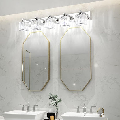 Aipsun Bathroom Light Fixtures Modern Vanity Light for Bathroom Crystal Chrome Vanity Light 5 Light (Exclude Bulb)