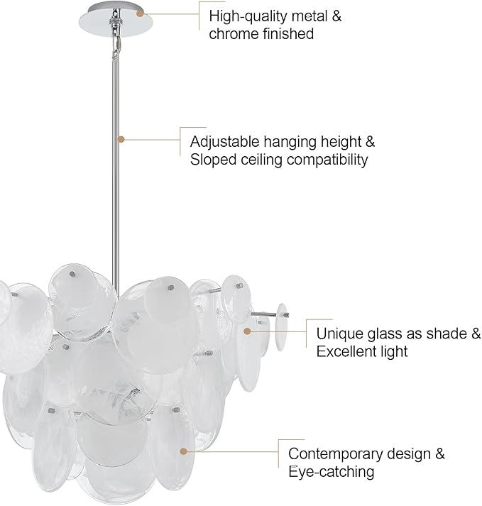 Dia 28 Inch, Modern Glass Chandeliers for Farmhouse, Large Unique Pendant Chandelier for Dining Room Bedroom Entryway Kitchen Foyer, Chrome Finish
