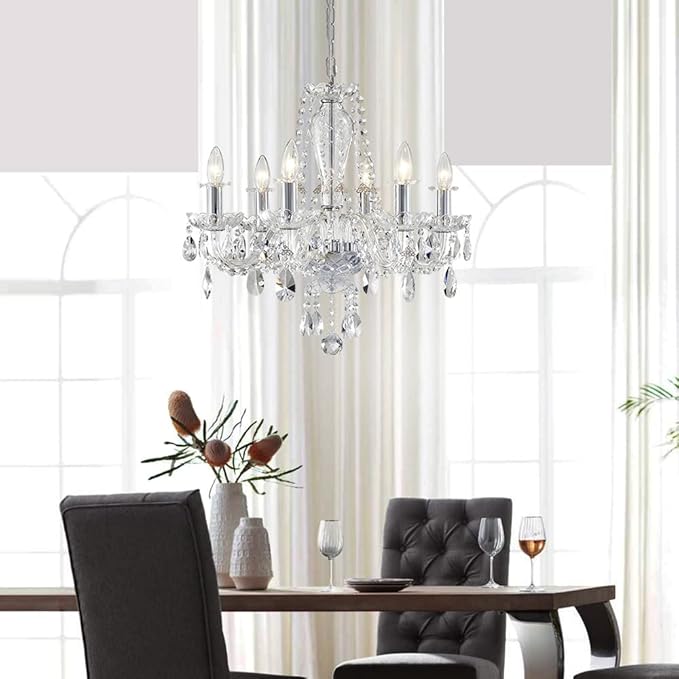 AGV LIGHTING Mid-Century Modern Chandeliers, Crystal Pendant Light Fixture, with 6-Lights, D22 x H20, Adjustable Chains 59", Chrome Finish