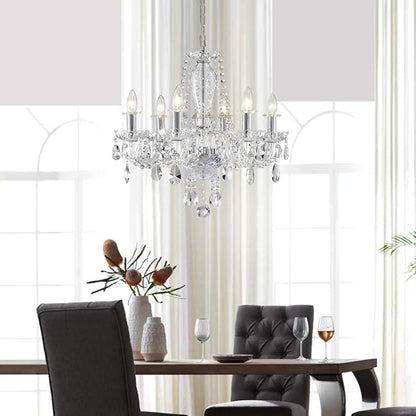 AGV LIGHTING Mid-Century Modern Chandeliers, Crystal Pendant Light Fixture, with 6-Lights, D22 x H20, Adjustable Chains 59", Chrome Finish
