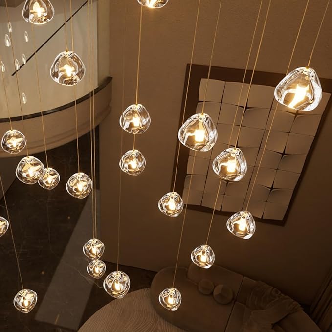 HAIXIANG 13ft Modern LED Chandeliers for Entryway Living Room Long Light High Ceiling Dining Room Light Dimmable Pendant Lighting Fixtures Chandelier for Foyer Staircase 2700K 6000K Lighting Black