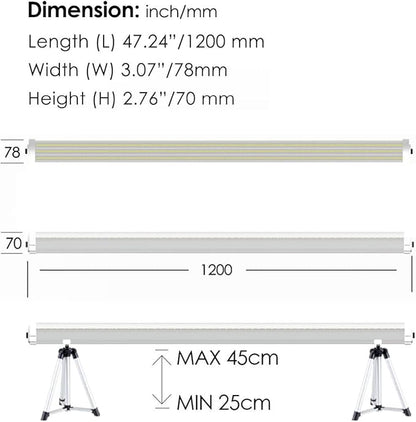 RDJ Bouns 150W Under Canopy LED Grow Light Bars with Far Red, 4-Pack 48 Inch Dimmable, 100-277 Volt 2.7-3.0 umol/J, 8 Adjustable Brackets, 1 Power Cord and 4 Extension Cables, IP65 Waterproof