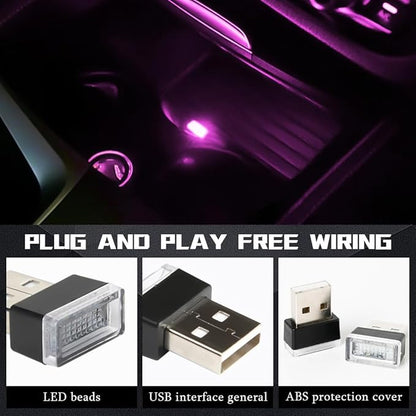 deemars 4PCS USB LED Car Interior Atmosphere Lamp, Car Night Lights, Mini USB LED Decoration Light Ambient Interior Light, Car Accessories Plug-in Interface Ambient Lighting Kit for Most Cars