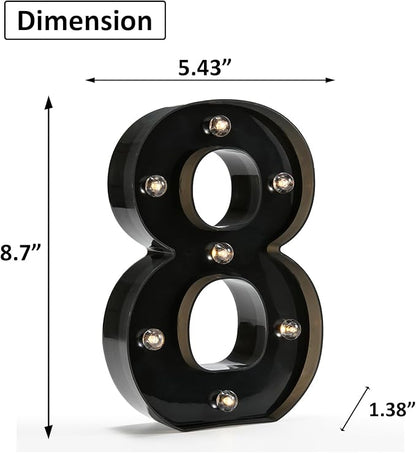Light Up Black Alphabet Marquee Number Sign LED Marquee Number Lights Sign for Night Light Home Bar Christmas Lamp Birthday Party Wedding Decoration 8