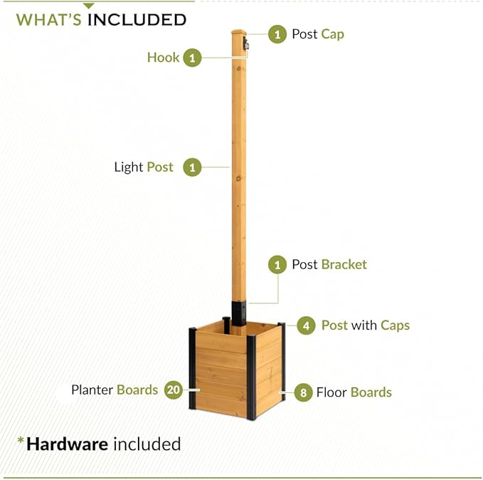 8.5ft H (1 Post w/Planter Box) Freestanding Zippity Concord String Light Post for Outdoor Hanging Lights, Light Poles for Outside Balcony Lights, Patio Decor for String Lights, ZP19081