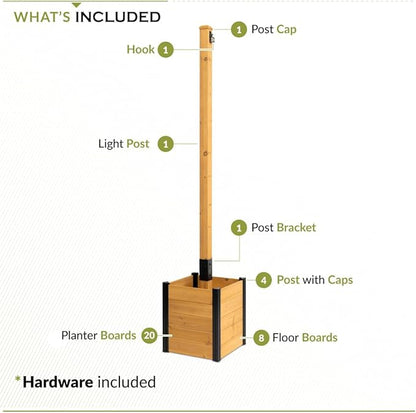 8.5ft H (1 Post w/Planter Box) Freestanding Zippity Concord String Light Post for Outdoor Hanging Lights, Light Poles for Outside Balcony Lights, Patio Decor for String Lights, ZP19081