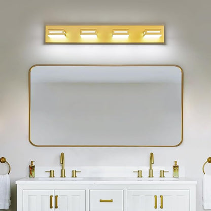 LED Modern Bathroom Light Fixtures, 4-Light 30-Inch Gold Vanity Lights for Bathroom Lighting Fixtures Over Mirror, 6000K Cool White 350° Rotatable Wall Lamp