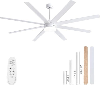 YUHAO 72 Inch White Ceiling Fan with Light and Remote Control.Noiseless,Dimmable,3CCT,6 Speeds Reversible, DC Ceiling Fans for Indoor or Covered Outdoor Use.ETL Listed