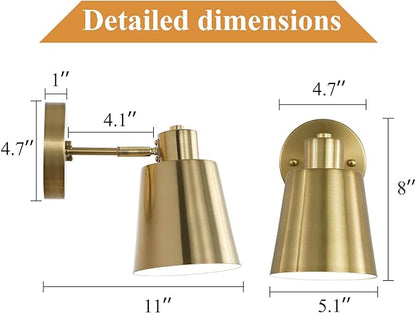 Battery Operated Wall Sconce Set of Two,Gold Modern with Remote Control Dimmable Wall Lighting Indoor, Not Hardwired Led Wall Lamp Fixtures for Bedroom, Bulb Included