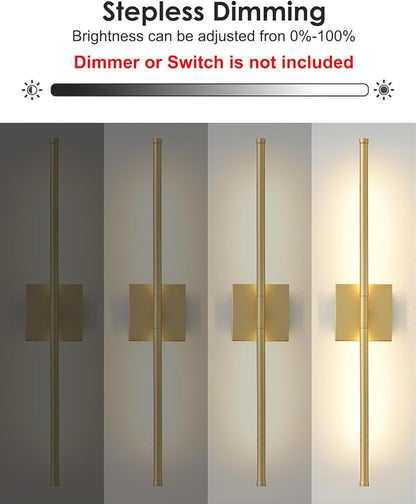 KARTOOSH 27.8 Inch Hardwired Wall Sconces Set of Two, 3000K Warm White Dimmable Modern Wall Sconces, 350° Rotate LED Light Fixtures Wall Lamp for Bathroom Living Room Bedroom Bedside, Gold