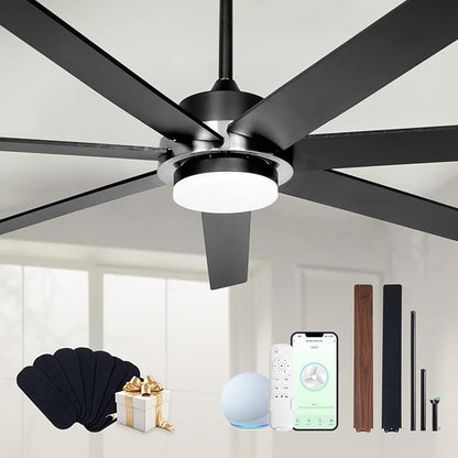 Minislak 72" Black Smart Ceiling Fan with Light and Remote via WIFI Alexa APP Control,6 Speed Quiet DC Motor,Dimmable,Indoor Outdoor Ceiling Fans for Patios or Bedroom,Living room