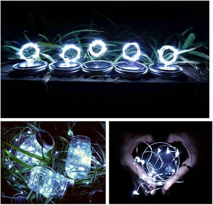 SmilingTown Solar Mason Jar String Light Lids 12 Pack 30 LED Fairy Firefly Inserts Lighting with 12 Hangers Waterproof for Outdoor Tree Patio Lawn Garden Decor, No Jars (Cool White)