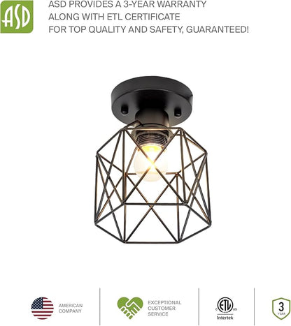ASD Black Semi Flush Mount Ceiling Light Fixture - 5.7" E26 120V ETL Modern Light Fixtures Ceiling Mount, Semi Flush Mount Chandelier for Entryway, Bedroom, Foyer Lighting Fixtures 40 Pack