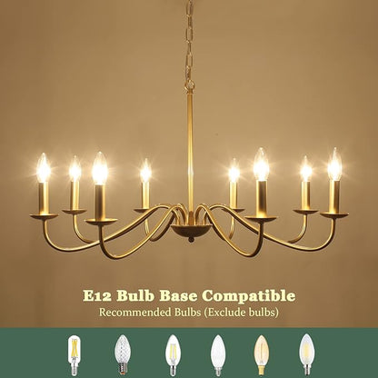 Gold Chandelier 8-Light Modern Farmhouse Chandelier Lighting Fixtures Rustic Candle Hanging Chandelier for Living Room Foyer Hallway Bedroom Kitchen