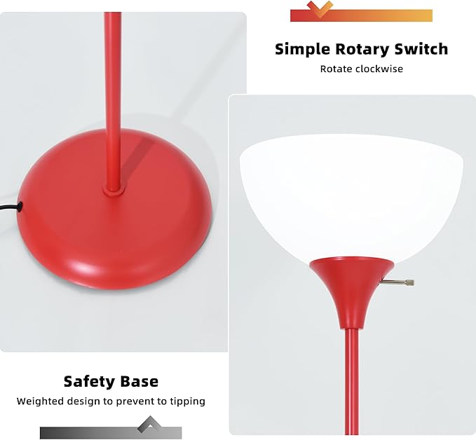 RISLG Standing Lamp, Floor Lamp, Dimmable Floor Lamps for Living Room Bedroom Study Office Kid’s Room (Red)