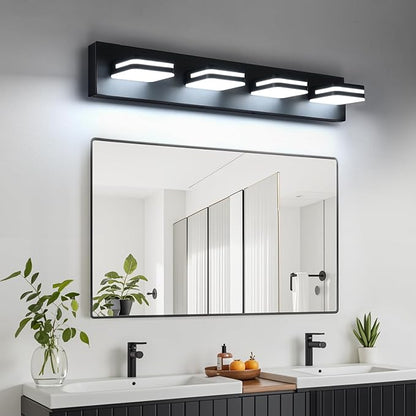360° Rotate LED Dimmable Bathroom Vanity Light Fixtures, 1600LM Acrylic Matte Black Vanity Lights for Bathroom, Modern Wall Lighting Fixtures Over Mirror Kitchen Living (Natural White Light 5000K)