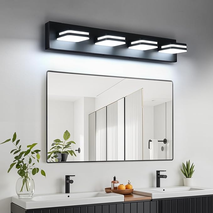 360° Rotate LED Bathroom Vanity Light Fixtures, 1600LM Acrylic Matte Black Vanity Lights for Bathroom, Modern Wall Lighting Fixtures Over Mirror Kitchen Living Room Hallway (Natural White Light 5000K)