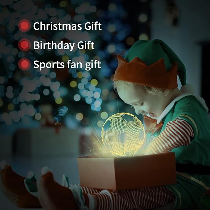 BASSI Soccer Gifts 3D Night Light,16 Colors Changing Touch/Remote Contro, World Cup 2026 Night Light Decor, Soccers 3D Illusion Lamp, Birthday Gifts for Boys Girls, Soccer Stuff Room Decor