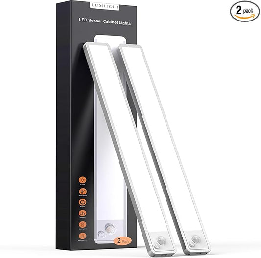 Under Cabinet Lighting Wireless LED Motion Sensor Magnetic Light 2200maAh Rechargeable Indoor Closet Lights for Kitchen, Stairs (2, Cool White, 10 Inch)