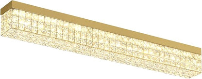 ykolupty L 40" Modern Rectangle Chandelier Gold Rectangular Flush Mount Chandelier Crystal Ceiling Light Fixture for Dining Living Room Kitchen Island