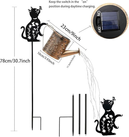 Solar Watering Can with Metal Cat and Dog Figures, Hanging Garden Decoration, Outdoor Garden Gift for Women (Dog+Cat Watering Can Lights)