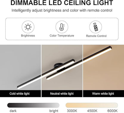 JAYMP 43.3" Modern Ceiling Light with Remote, Black Sputnik Ceiling Lamp, 32W Dimmable LED Lighting Fixture for Dining Room Living Room Kitchen Island Hallway, 2 Lights