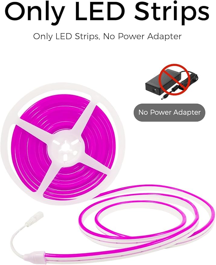 YM E-Bright Pink Led Neon Strip Lights Without Power Supply, 12V Indoor Outdoor Rope Silicone 16.4Ft 600SMD Waterproof Flexible for Signboard Kitchen Bedroom Bar Home Building Party Events Decoration