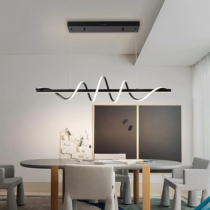 Modern Island Lights for Kitchen, Black Modern Chandelier for Dining Room Over Table, Dimmable Led Pendant Lights Kitchen Island Lighting,39.73" Creative Snake-Shaped Twist Design