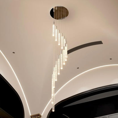 Luxurious K9 Crystal Chandelier,Silver 16-Light Large Modern Crystal Column Chandelier,Crystal Drop High Ceiling Pendant Light Fixture for Home Hotel Store