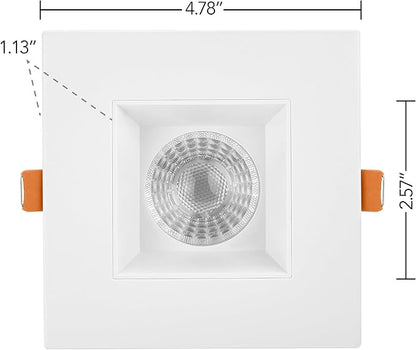 Maxxima 4 in. Low Kelvin Ultra-Thin Square Recessed Anti-Glare LED Downlight, Canless IC Rated, 1200 Lumens, 5 Color Temperature Selectable 2200K/2400K/2700K/3000K/3500K, Dimmable, J-Box Included