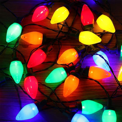 RECESKY C7 Bulbs Christmas String Lights with Remote - 50 LED 26ft Battery String Lights - Fairy Christmas Lighting for Outdoor Yard Wreath House Party Xmas Tree Christmas Decorations - Multi Color