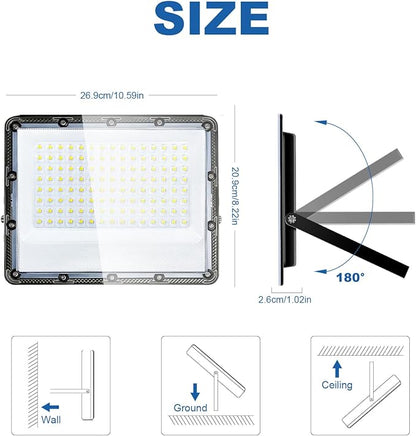 150W Flood Lights Outdoor, 22500lm Bright LED Work Light with Plug, 5000K Daylight White LED Flood Lighting, IP65 Waterproof Security Lights Floodlight for Yard Garage Stadium Playground 2 Pack