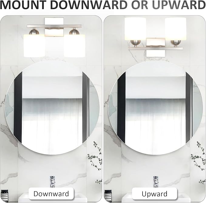 2 Light Brushed Nickel Vanity Lights for Bathroom, Modern Bathroom Light Fixtures Over Mirror, Vanity Light with Milky White Glass Shades, Farmhouse Wall Lights, E26 Socket