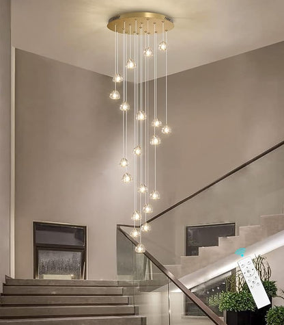 HAIXIANG LED Glam Chandelier 138 inches Long Light Luxury Crystal Ceiling Chandeliers Remote Dimmable High Ceiling Pendants Lighting Fixtures Gold 20 Lights
