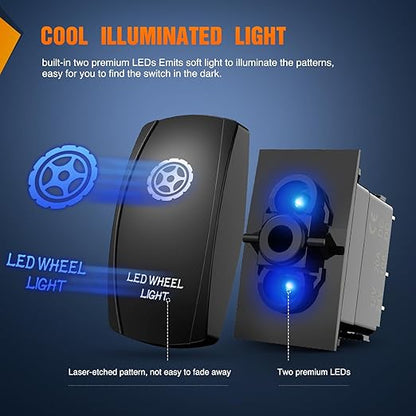Nilight LED Wheel Light Rocker Switch Led Bar 5 Pin Laser On Off SPST Switches 20A/12V 10A/24V Blue with Jumper Wires Set for Cars Trucks Boats ATVs UTVs RVs