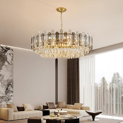 31.5" Modern Crystal Chandelier Gold 3-Tier Luxury Crystal Pendant Light 12-Light Ceiling Pendant Lighting for Dinning Room Living Room Foyer