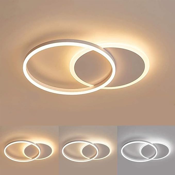 33W Double Ring LED Ceiling Light, 21.6 Inch Modern Flush Mount Ceiling Lamp, 3 Color Changeable 3000K-6000K, for Bedroom, Living Room, Kitchen, Hallway